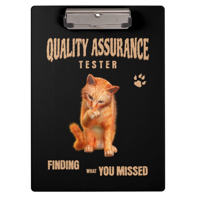 QA Tester Cat Humour Clipboard (Front)