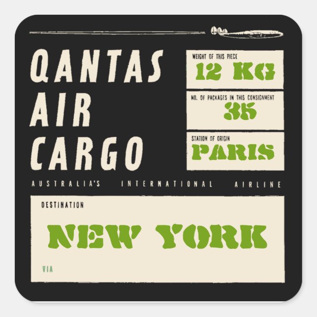 QANTAS AIR CARGO (Black) Square Sticker (Front)