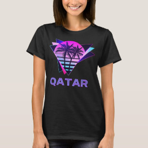 Qatar 80s Vaporware Palm Tree Retro Vintage Souven T-Shirt