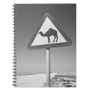 Qatar, Al Zubarah. Camel Crossing Sign-Road to Notebook