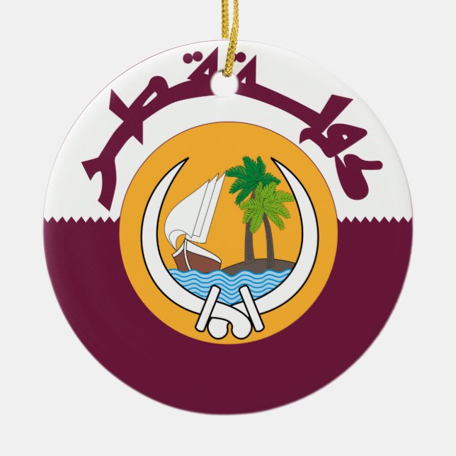 Qatar Coat Of Arms Ceramic Tree Decoration (Front)