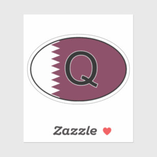 Qatar Country Code Oval Sticker with Flag-Perfect