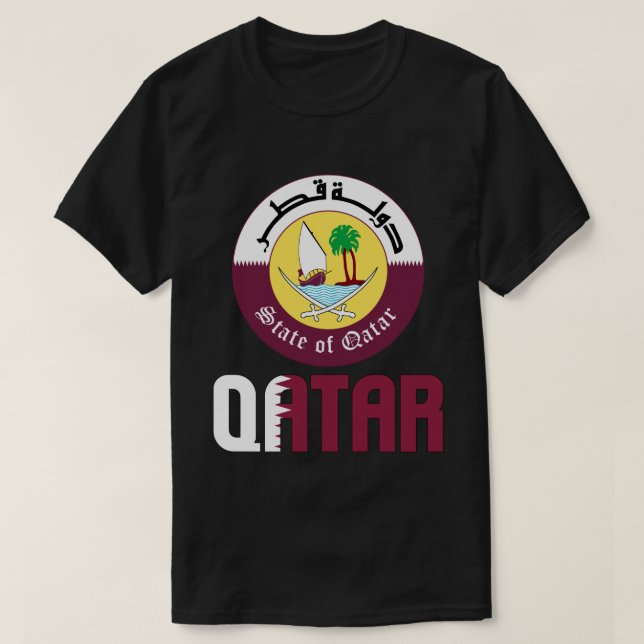 Qatar Flag and Coat Of Arms Patriotic T-Shirt (Design Front)