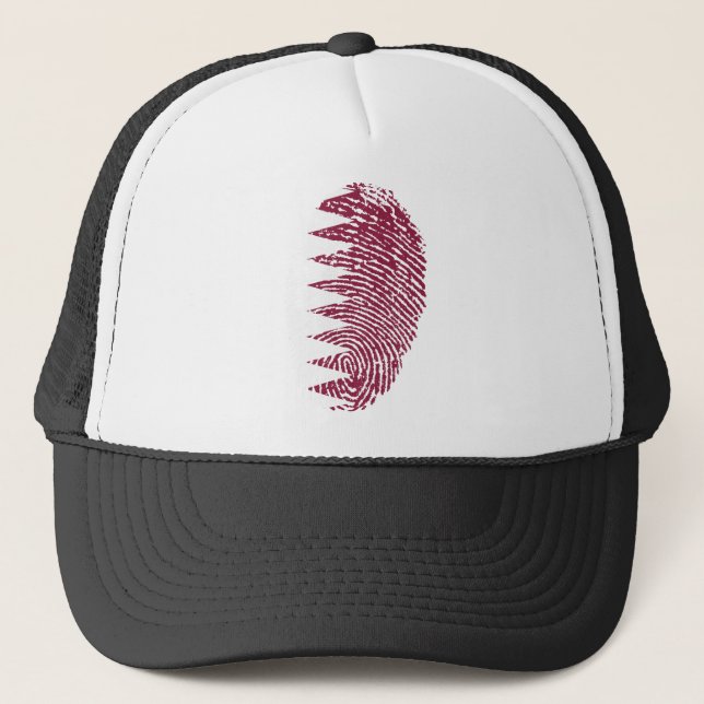 Qatar Flag Fingerprint Country Pride Identity Trucker Hat (Front)
