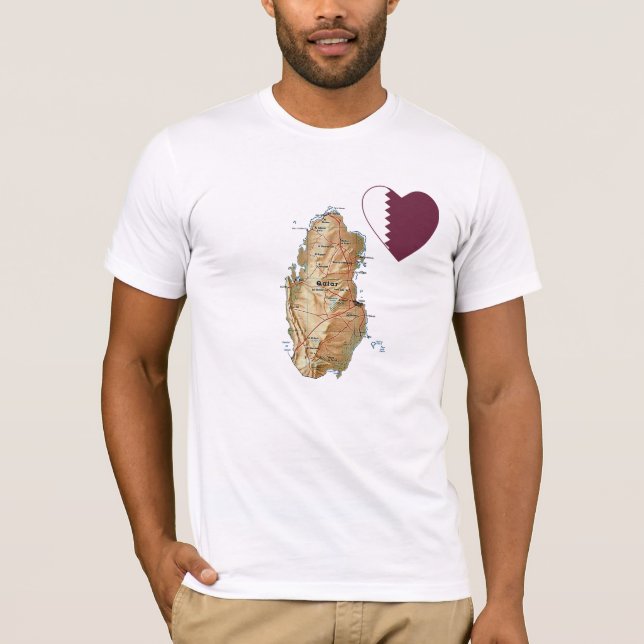 Qatar Flag Heart and Map T-Shirt (Front)