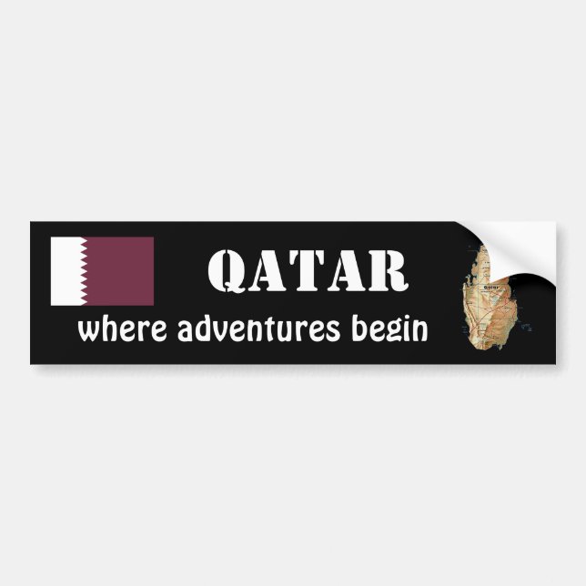Qatar Flag + Map Bumper Sticker (Front)