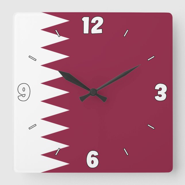 Qatar Flag Maroon White Numbers Patriotic  Square Wall Clock (Front)