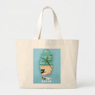 Qatar illustrated travel poster print large tote bag