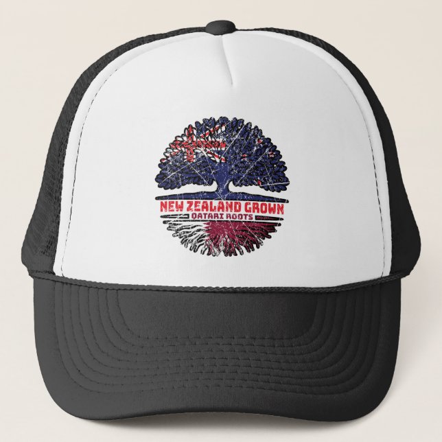 Qatar Qatari New Zealander New Zealand Tree Roots Trucker Hat (Front)