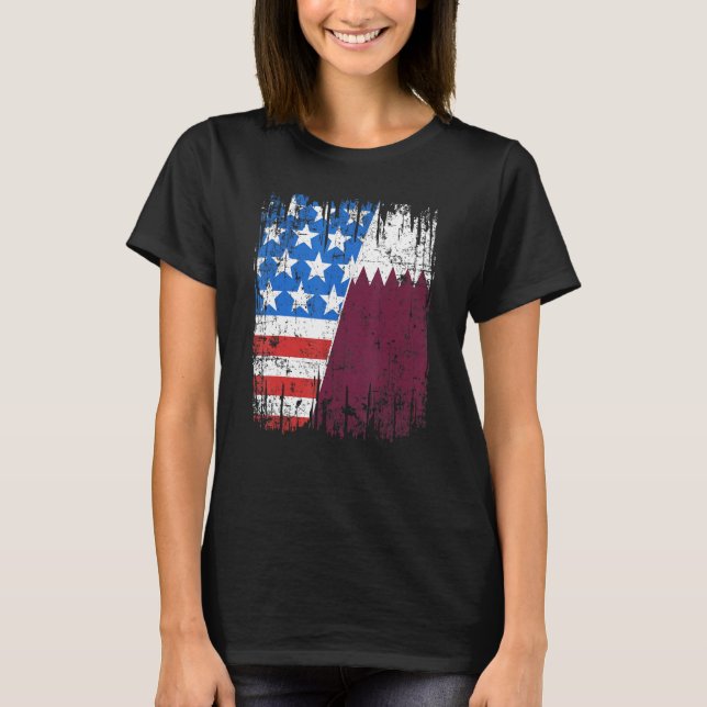 Qatari American Flag Qatar Usa T-Shirt (Front)