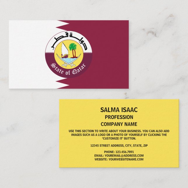 Qatari Flag & Emblem, Flag of Qatar Business Card (Front/Back)