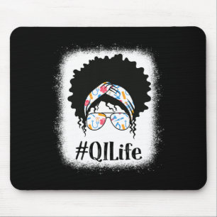 Qi Quality Improvement Nurse Black Afro Messy Bun Mouse Pad