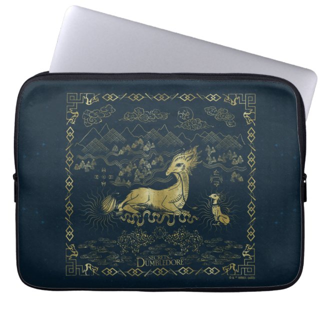Qilin At Rest Golden Tapestry Laptop Sleeve (Front)