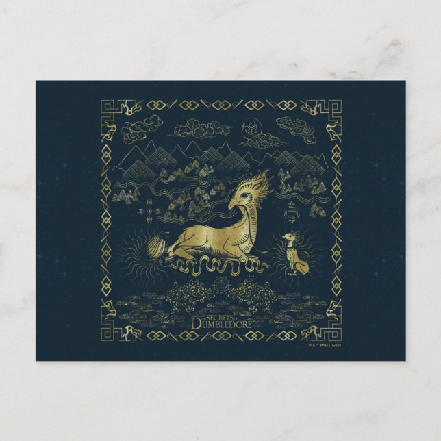 Qilin At Rest Golden Tapestry Postcard (Front)