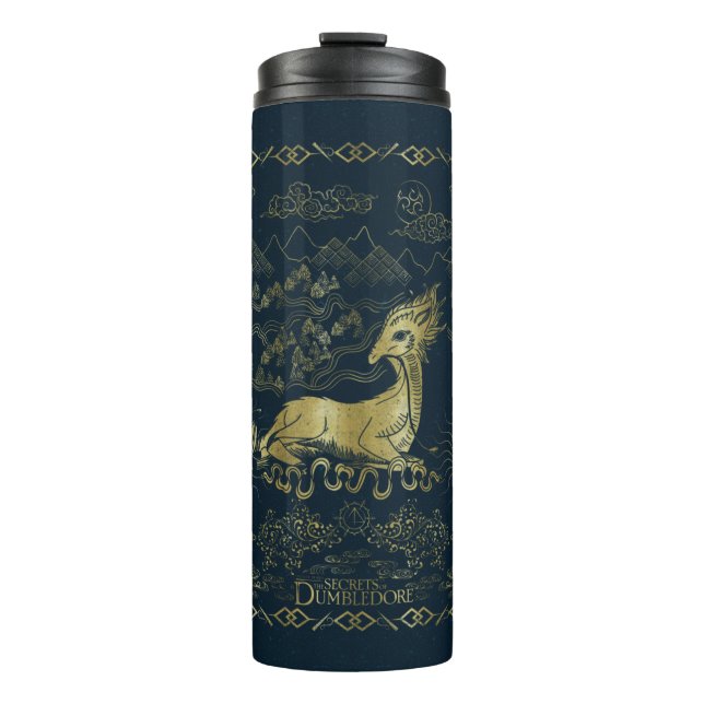 Qilin At Rest Golden Tapestry Thermal Tumbler (Front)