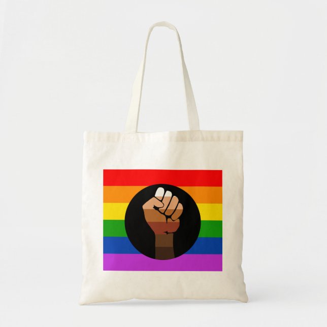QPOC Pride Flag - Black Fist Tote Bag (Front)