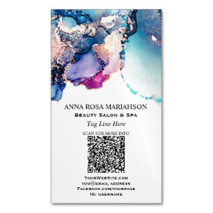 *~* QR Abstract Yummy Teal Turquoise Gold Gilded  Magnetic Business Card
