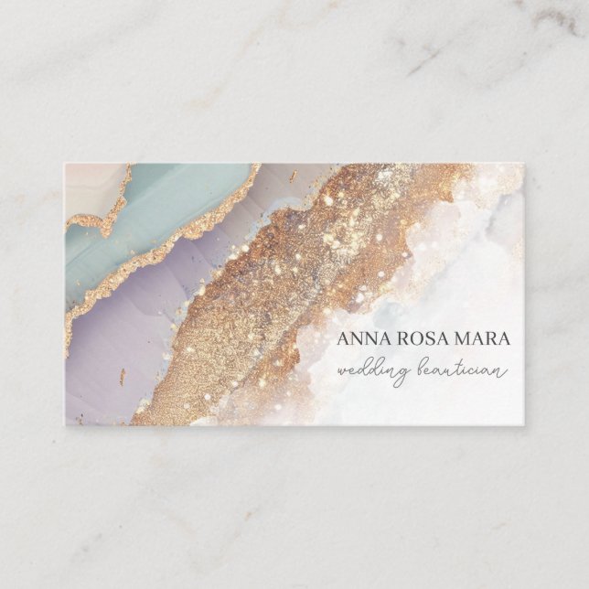 *~* QR Agate Lavender Mauve Gold Glitter AP66 Luxe Business Card (Front)