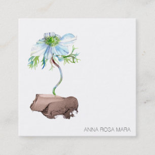 *~* QR Anemone Floral White Rose Gold Square Business Card
