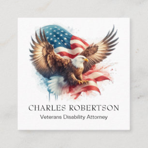 *~* QR AP16 American Flag USA . Bald Eagle Square Business Card