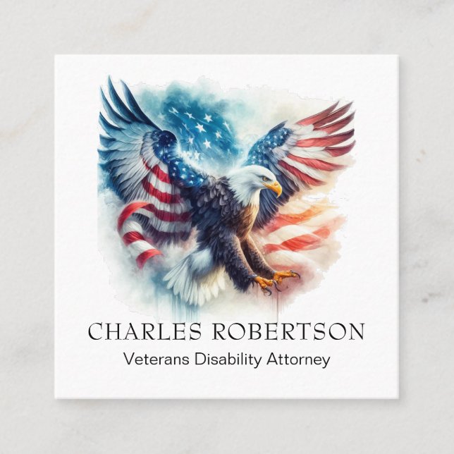 *~* QR AP16 USA American Flag Bald Eagle Artsy Square Business Card (Front)