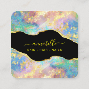*~* QR - AP26 OPAL Rainbow Gold Glitter Ethereal  Square Business Card