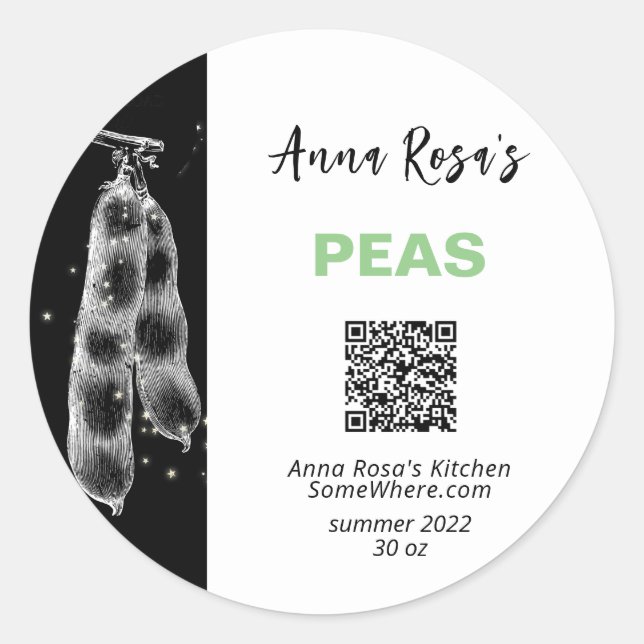 *  QR AP30 PEAS - DEHYDRATED CANNING FREEZE CLASSIC ROUND STICKER (Front)