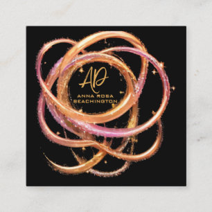 *~* QR AP65 Gold Rings  Black Glitter  Square Business Card