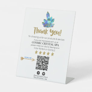 *~* QR AQUA CRYSTALS  Review Logo THANK YOU AP8 Pedestal Sign
