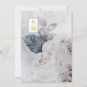 *~ QR AR26 Initials White Rose RSVP Rustic Wedding Invitation