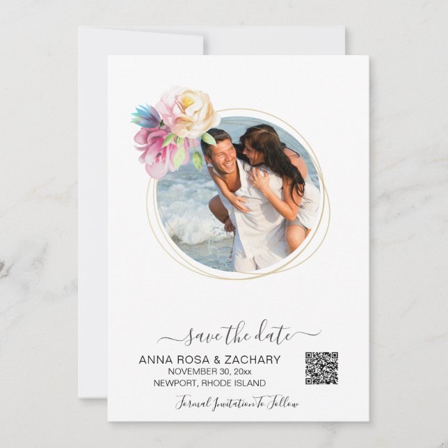 *~*  QR AR6 Floral - Wedding Website Save The Date (Front)