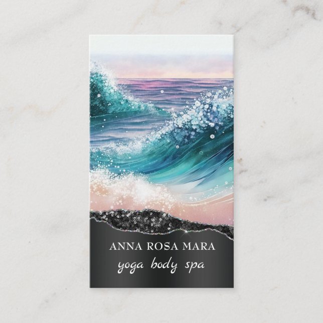 *~* QR AR7 Nautical Beach Sand Waves Sea Art Ocean Business Card (Front)