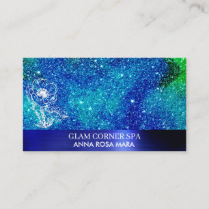 *~* QR Beauty Floral Rose Glitter Brushed Metal  Business Card