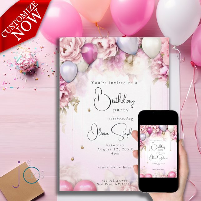 QR Birthday Shades of Magenta  Invitation (Text is easy to customize)