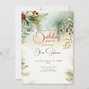 QR Birthday Winter Watercolor Botanical Invitation