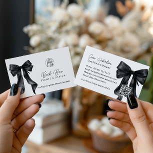 QR Black Coquette Bow Elegant Events Design  Business Card