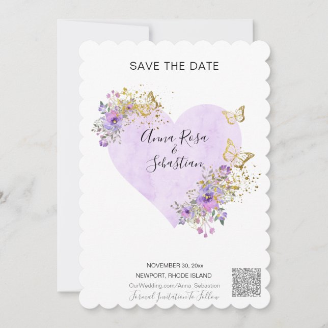 *~* QR Butterfly Heart AR6 WEDDING SAVE the DATE   Invitation (Front)