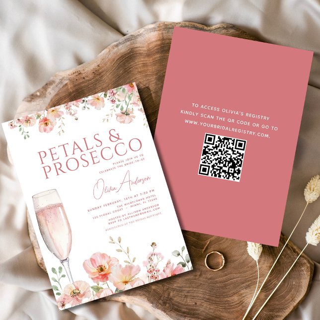 QR Cod Bridal Shower Wildflower Petals & Prosecco  Invitation (Creator Uploaded)