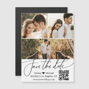 qr code 3 photo collage save the date magnet