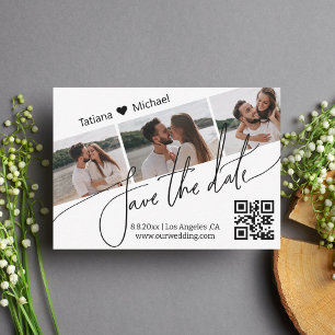  qr code 3 photo collage save the date minimalist card