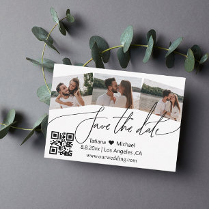 qr code 3 photos collage save the date modern card