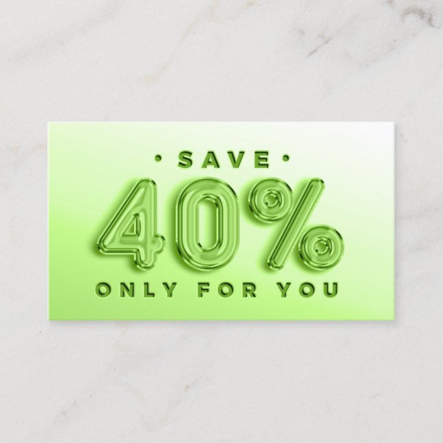 QR CODE 40%OFF DISCOUNT PROMOTIONAL GREEN BUSINESS CARD (Front)
