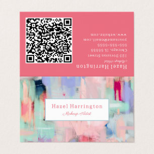 QR Code Abstract Folded Business Card Pretty Pink