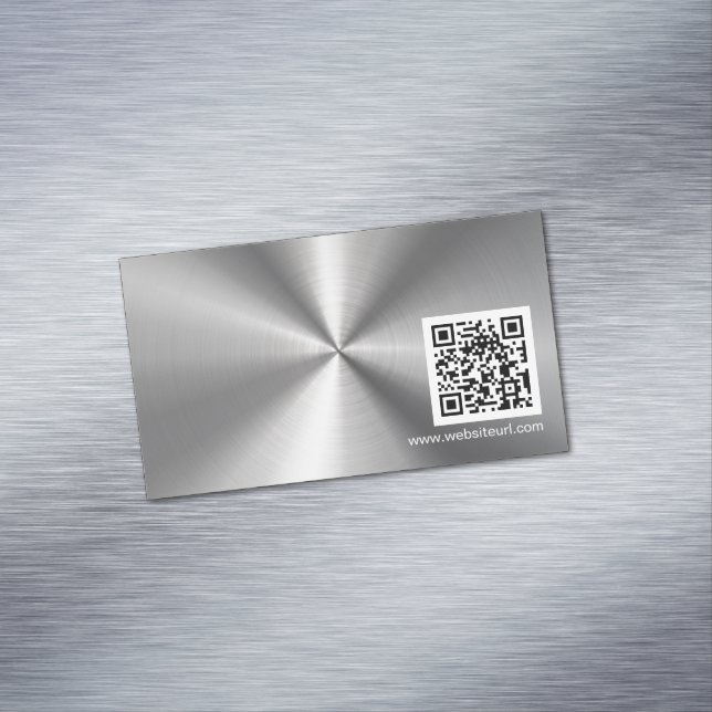 QR Code Ad Plain Sliver Metal Stainless Steel Look Magnetic Business Card (In Situ)
