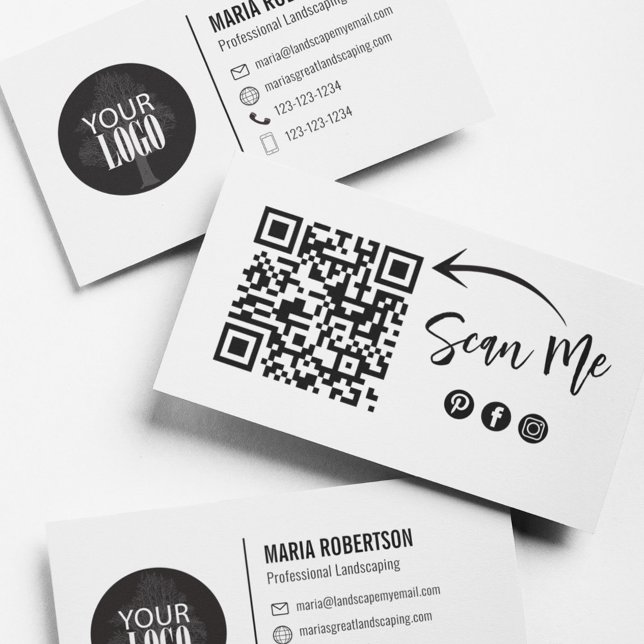 QR Code Add Your Logo Social Media Business Card (Business card template with a scannable QR code and logo template. )