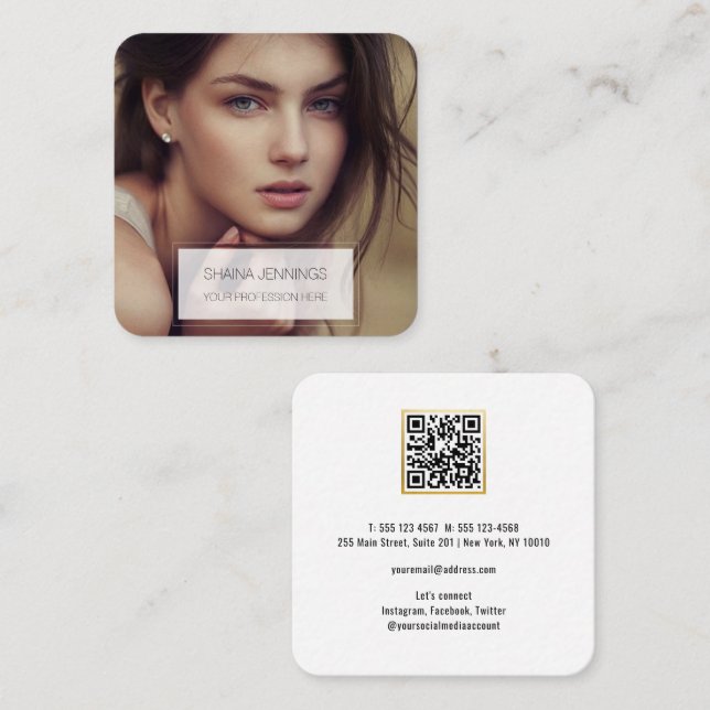QR Code Add Your Photo Modern Simple Square Business Card (Front/Back)