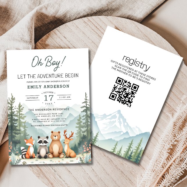 QR Code Adventure Begins Woodland Baby Shower Invitation (Creator Uploaded)