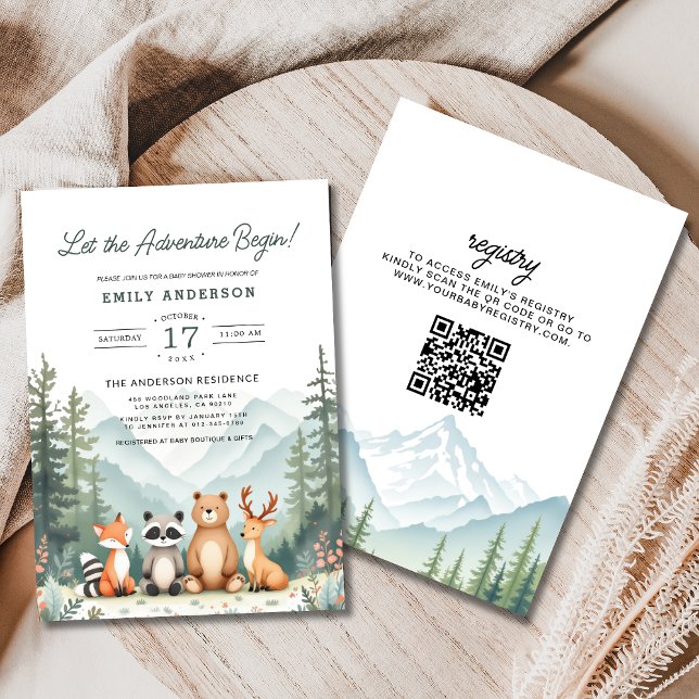 QR Code Adventure Begins Woodland Baby Shower Invitation (Creator Uploaded)