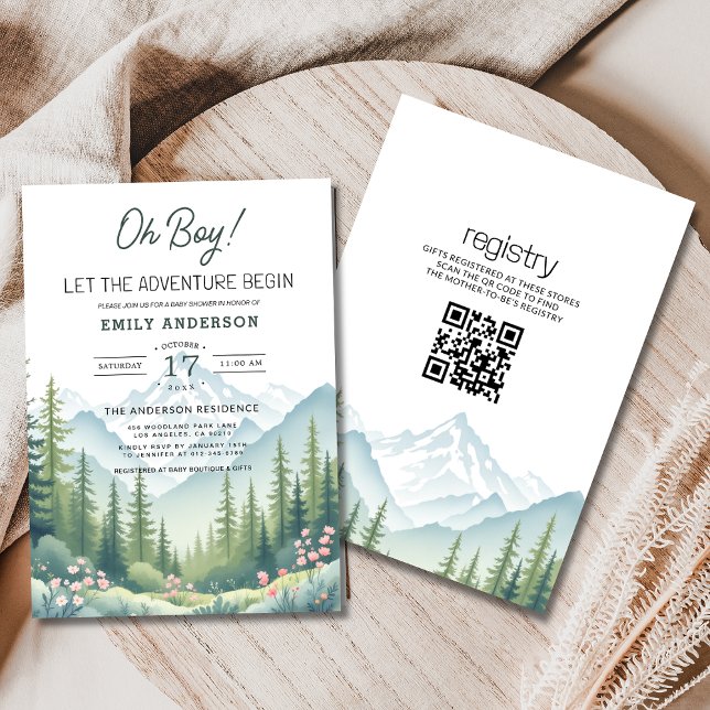 QR Code Adventure Begins Woodland Baby Shower Invitation (Creator Uploaded)