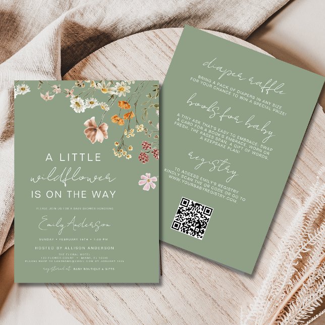 QR Code All in One A Little Wildflower Baby Shower Invitation (Creator Uploaded)